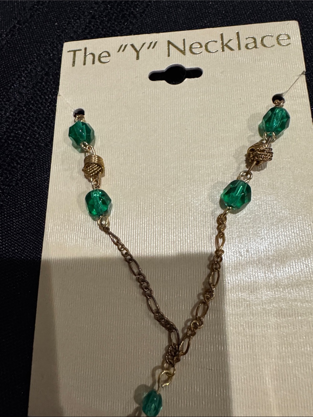 Vintage Chain 'Y' Necklace with Green Beads